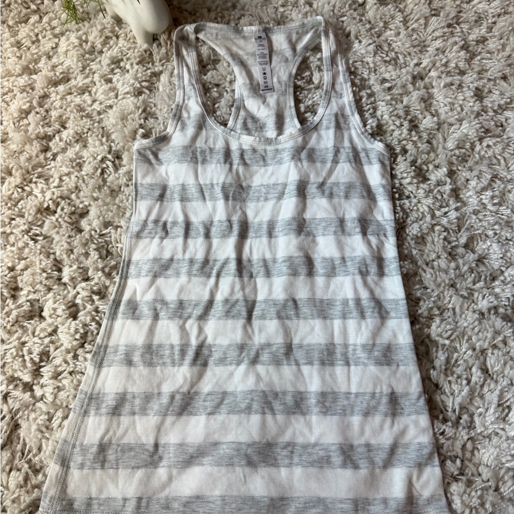 Active Life Gray and White Striped athletic comfortable summer women’s Tank Top
